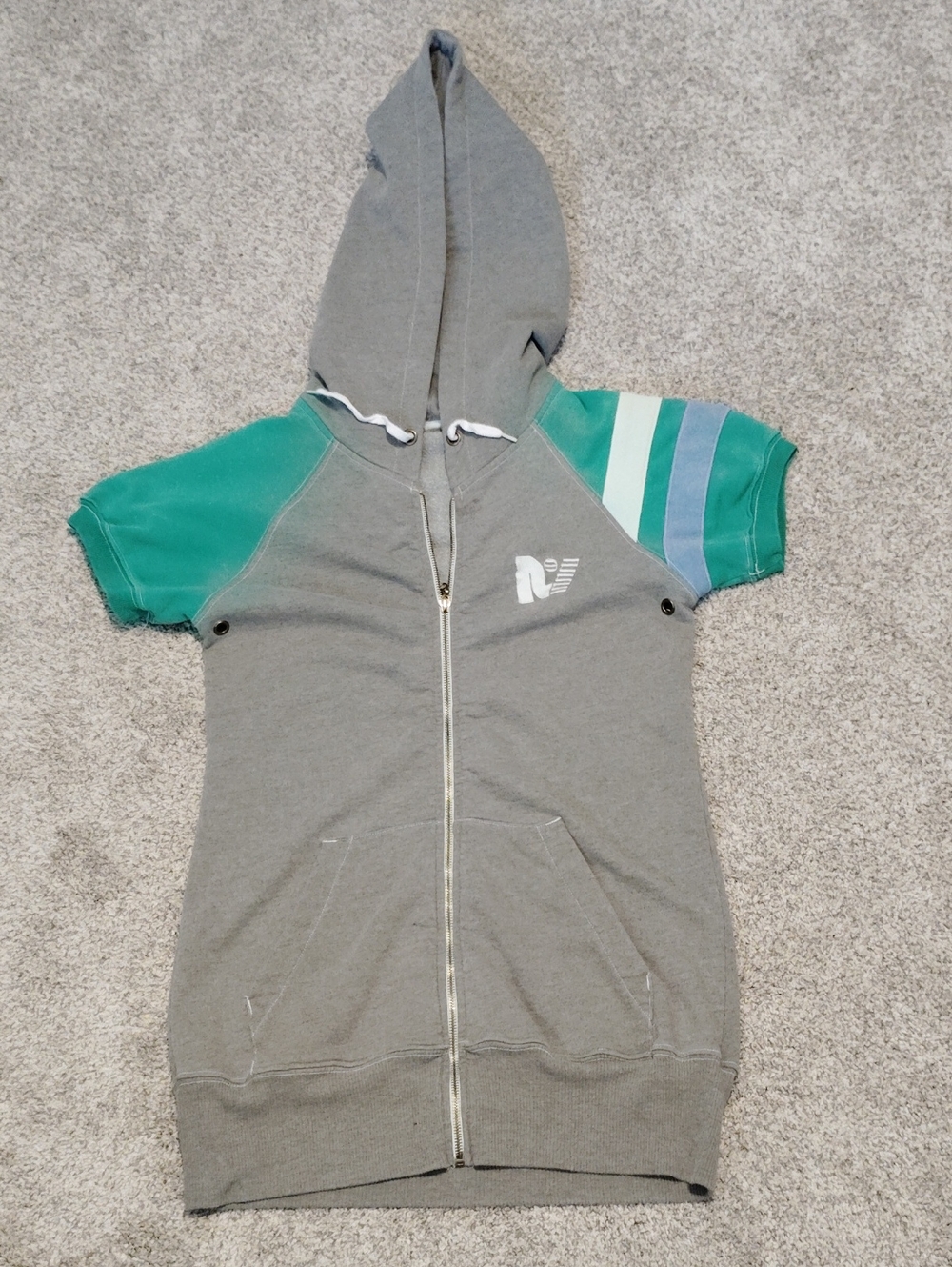 Rebel Yell Gray Zip Hoodie with Teal & Aqua Stripe Sleeves